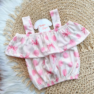 Conj. Blusa Ciganinha Floral e Short Saia - Rose